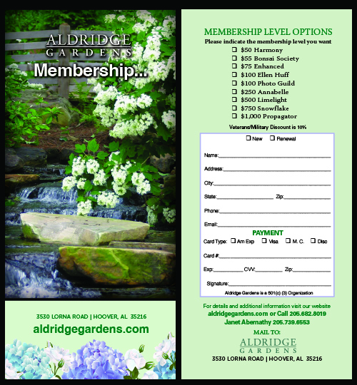 Aldridge Gardens Membership Rack Card